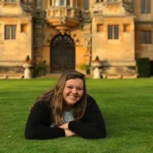 McKenna laying on the Harlaxton lawn